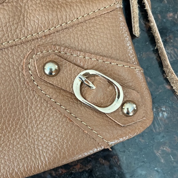 Tan Faux Leather Square Shape Satchel Shoulder Bag With Lots Of Compartments